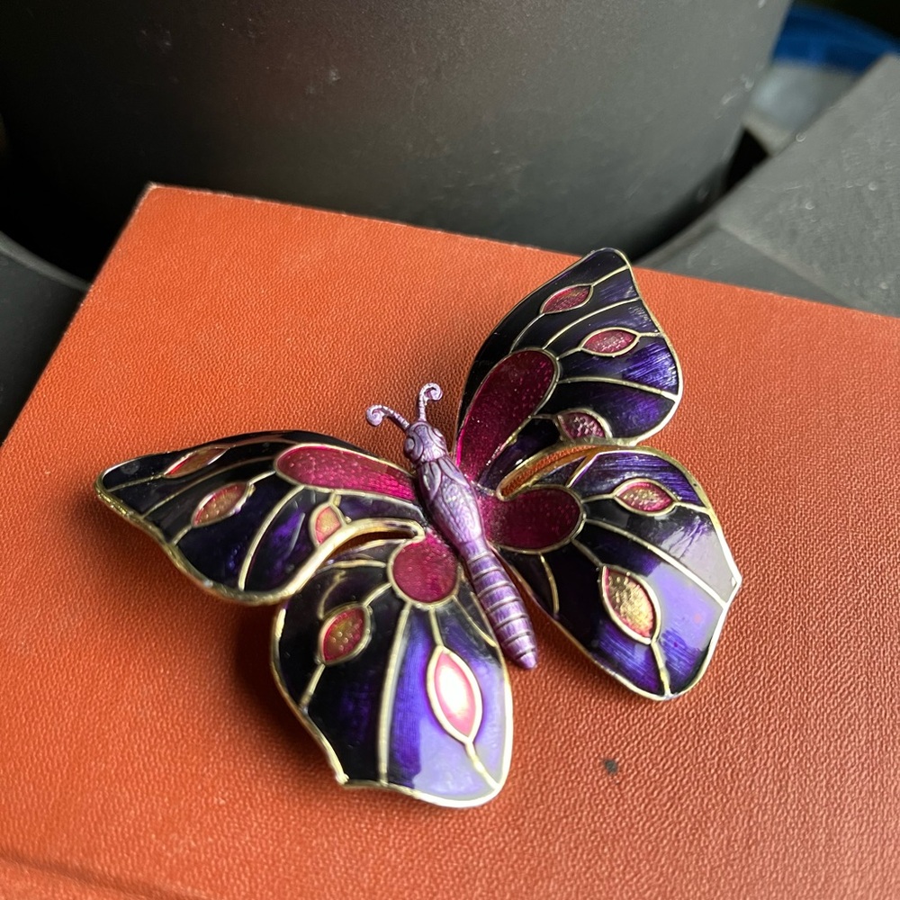 Purple and Pink Enamel Butterfly Brooch